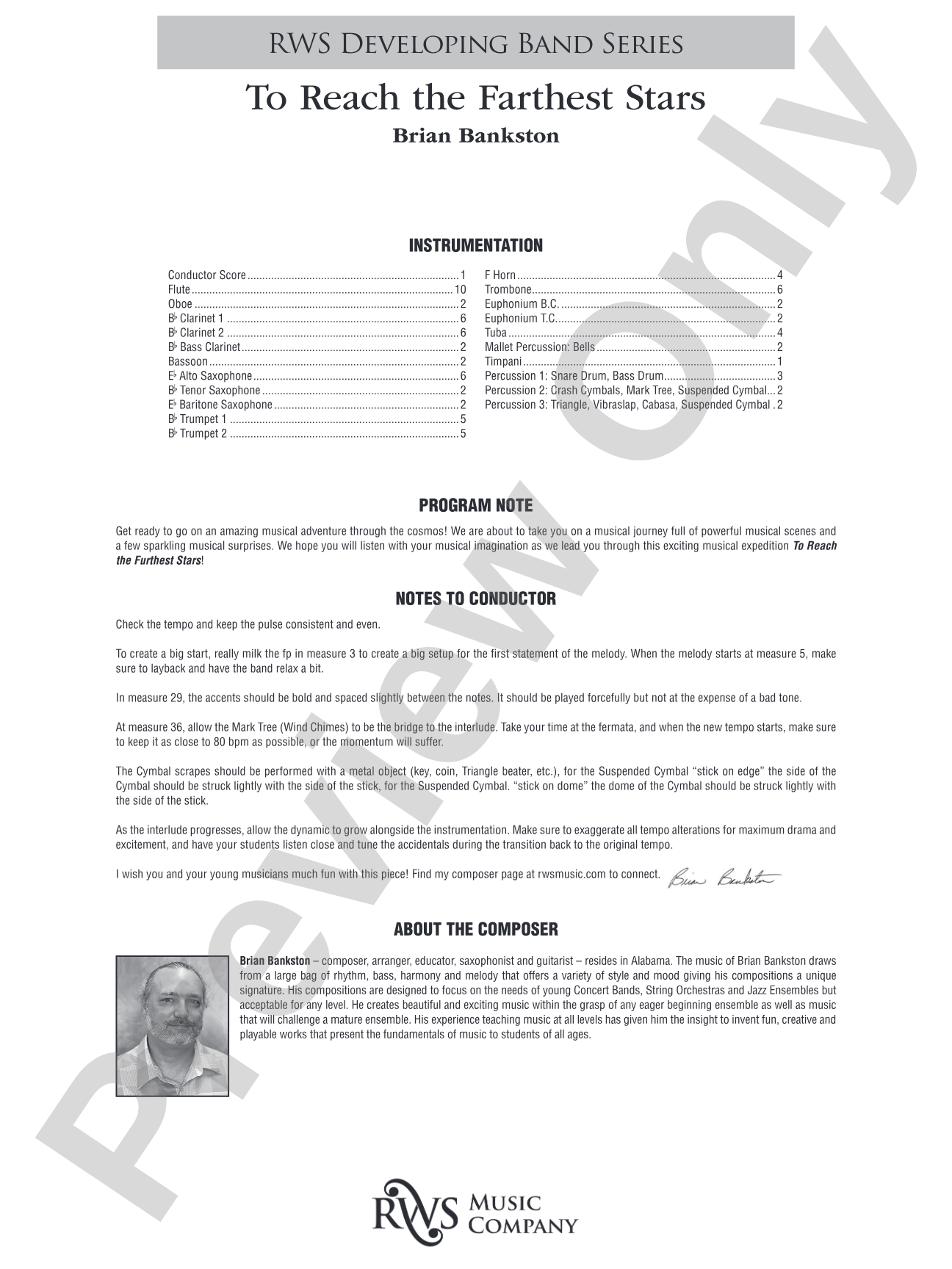 To Reach the Farthest Stars: Concert Band Conductor Score & Parts