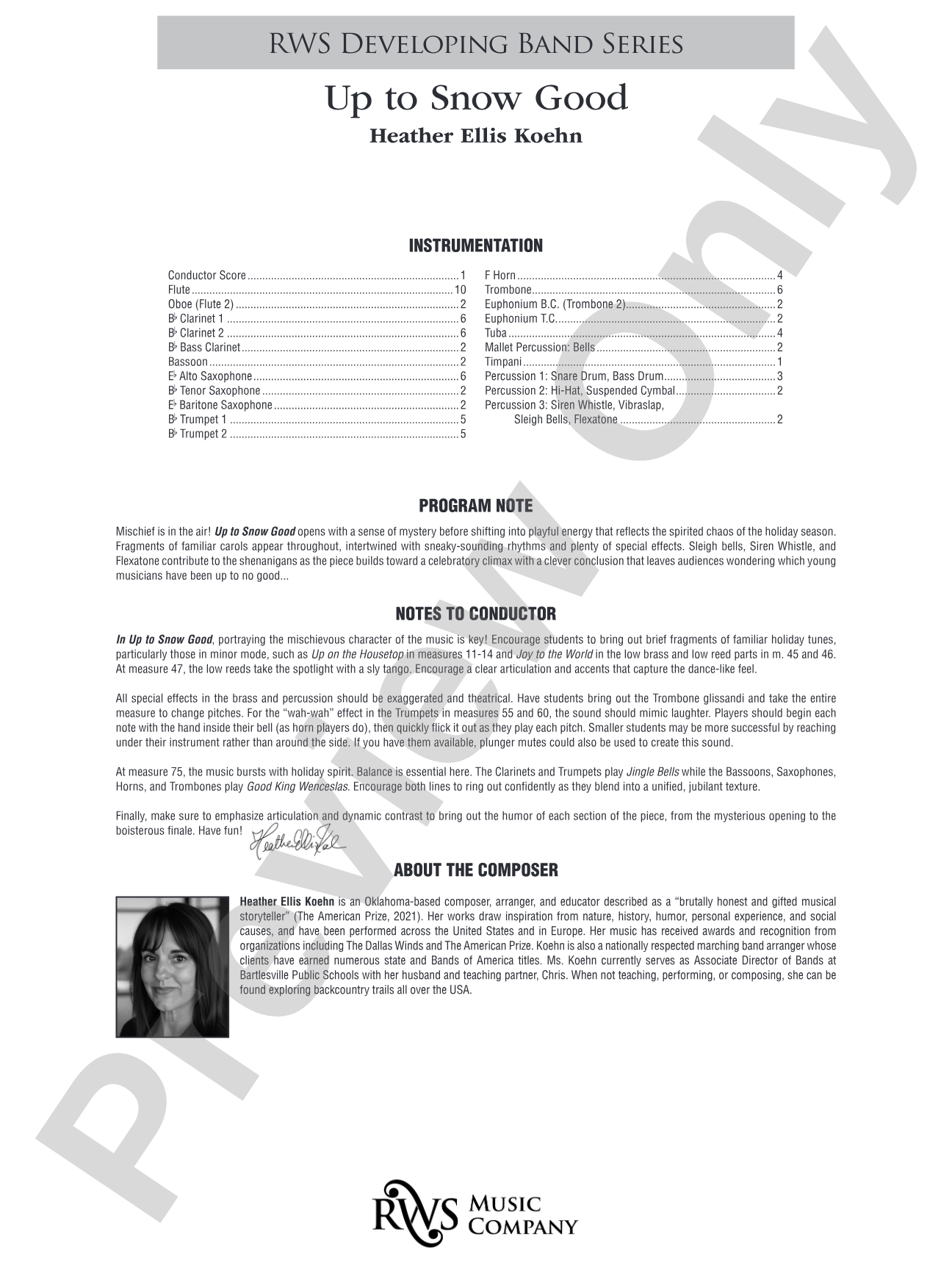Up to Snow Good: Concert Band Conductor Score & Parts