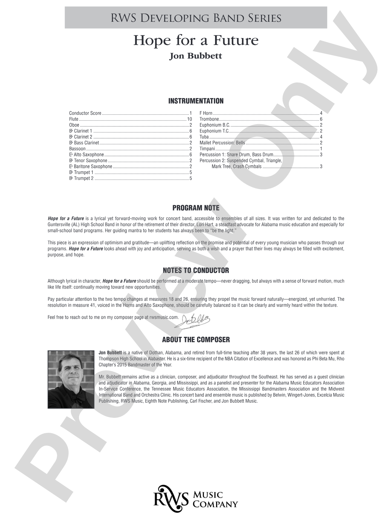 Hope for a Future: Concert Band Conductor Score & Parts
