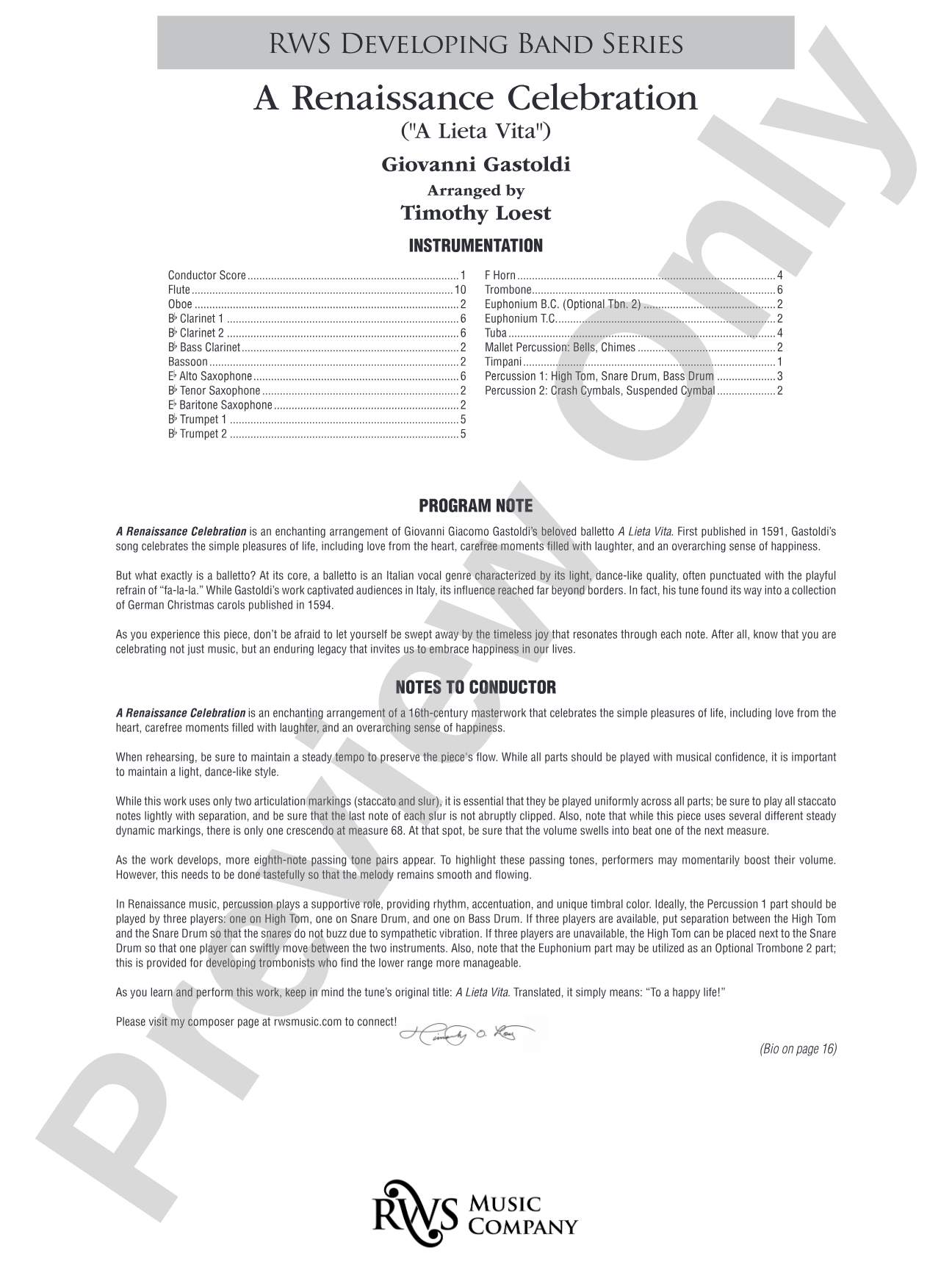 A Renaissance Celebration: Concert Band Conductor Score & Parts