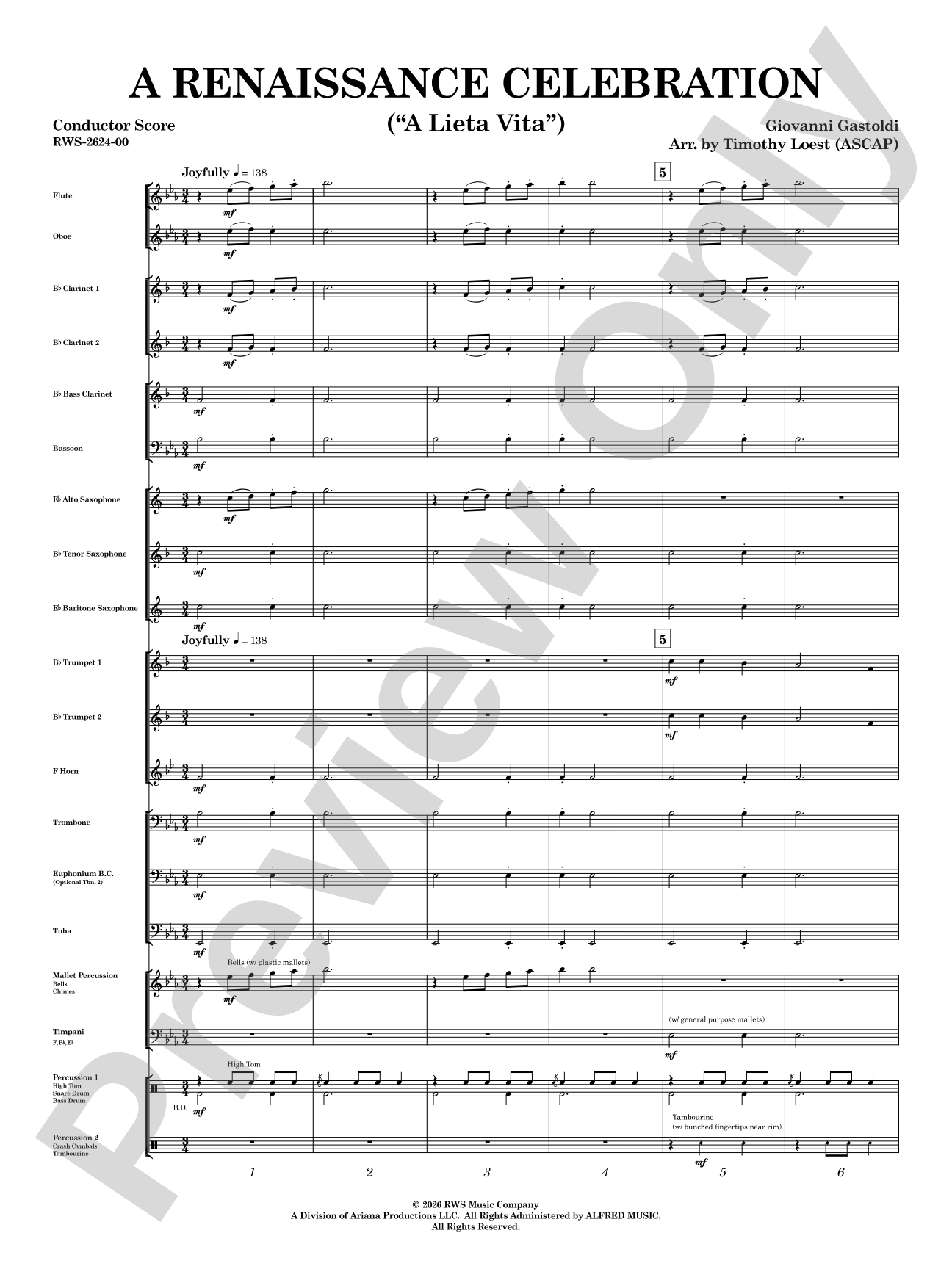 A Renaissance Celebration: Concert Band Conductor Score & Parts