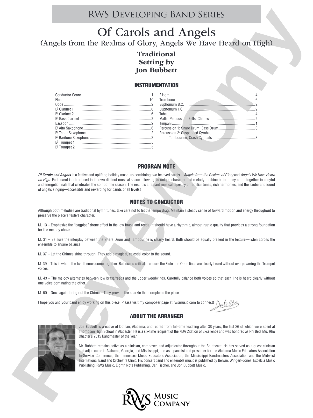 Of Carols and Angels: Concert Band Conductor Score & Parts