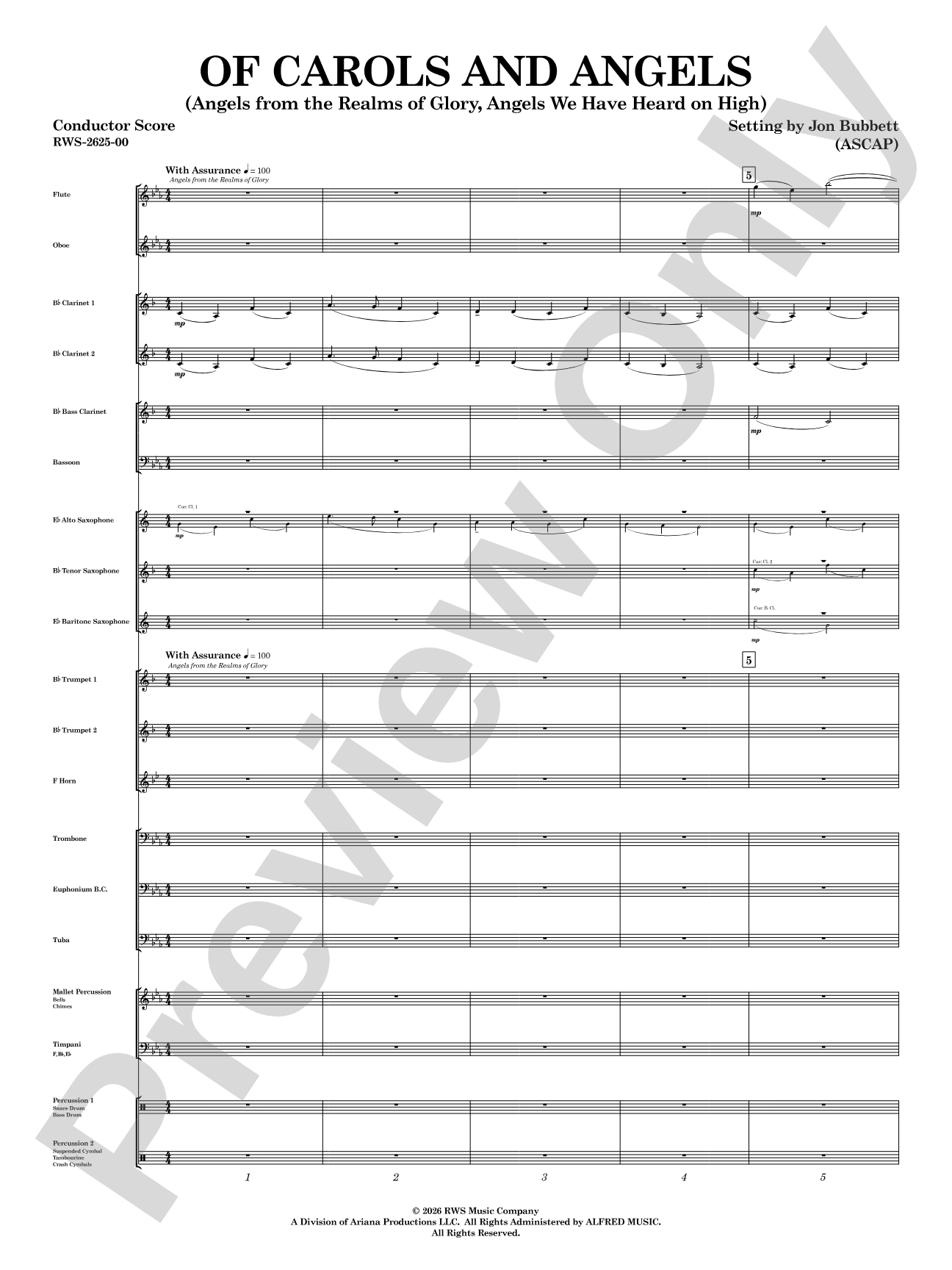 Of Carols and Angels: Concert Band Conductor Score & Parts
