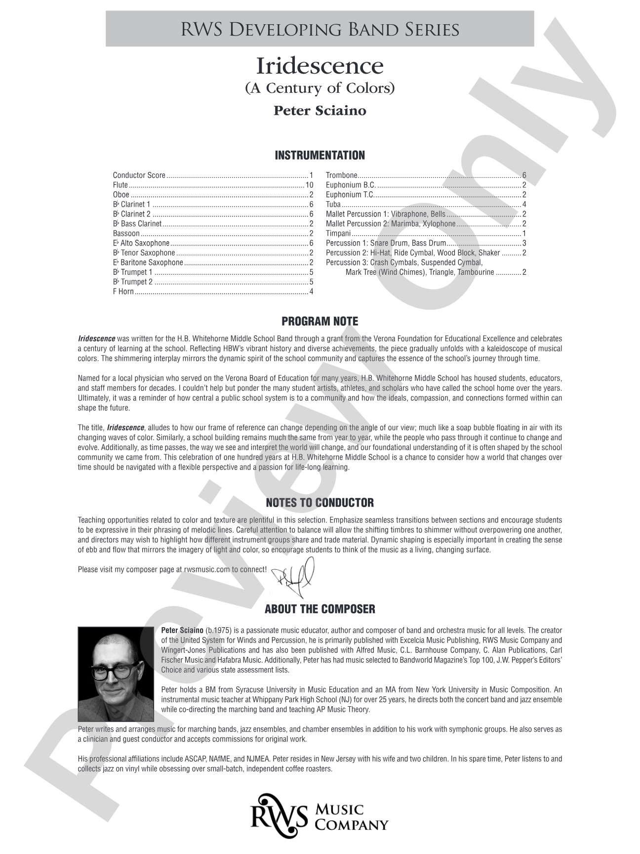 Iridescence: Concert Band Conductor Score & Parts
