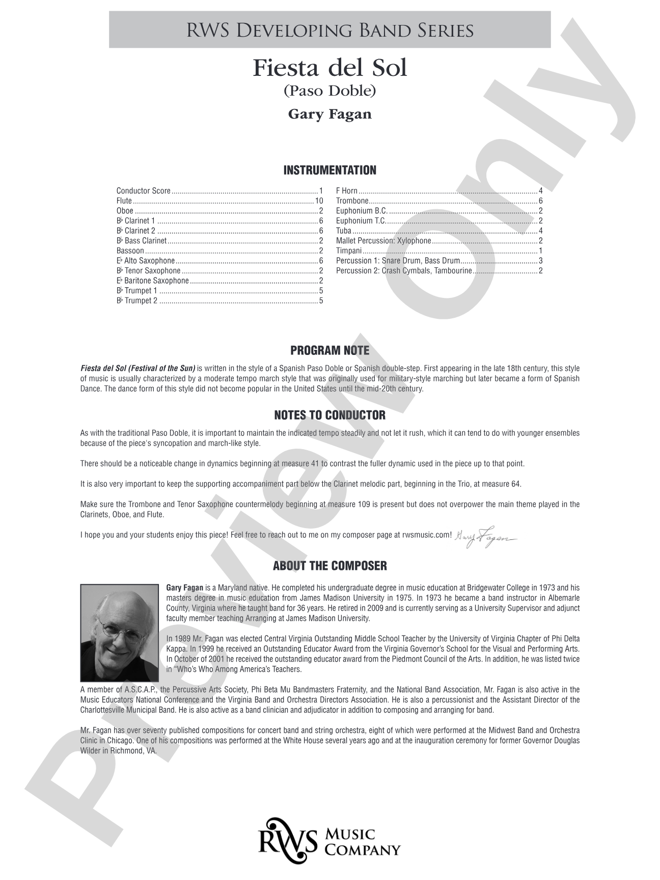 Fiesta del Sol: Concert Band Conductor Score & Parts