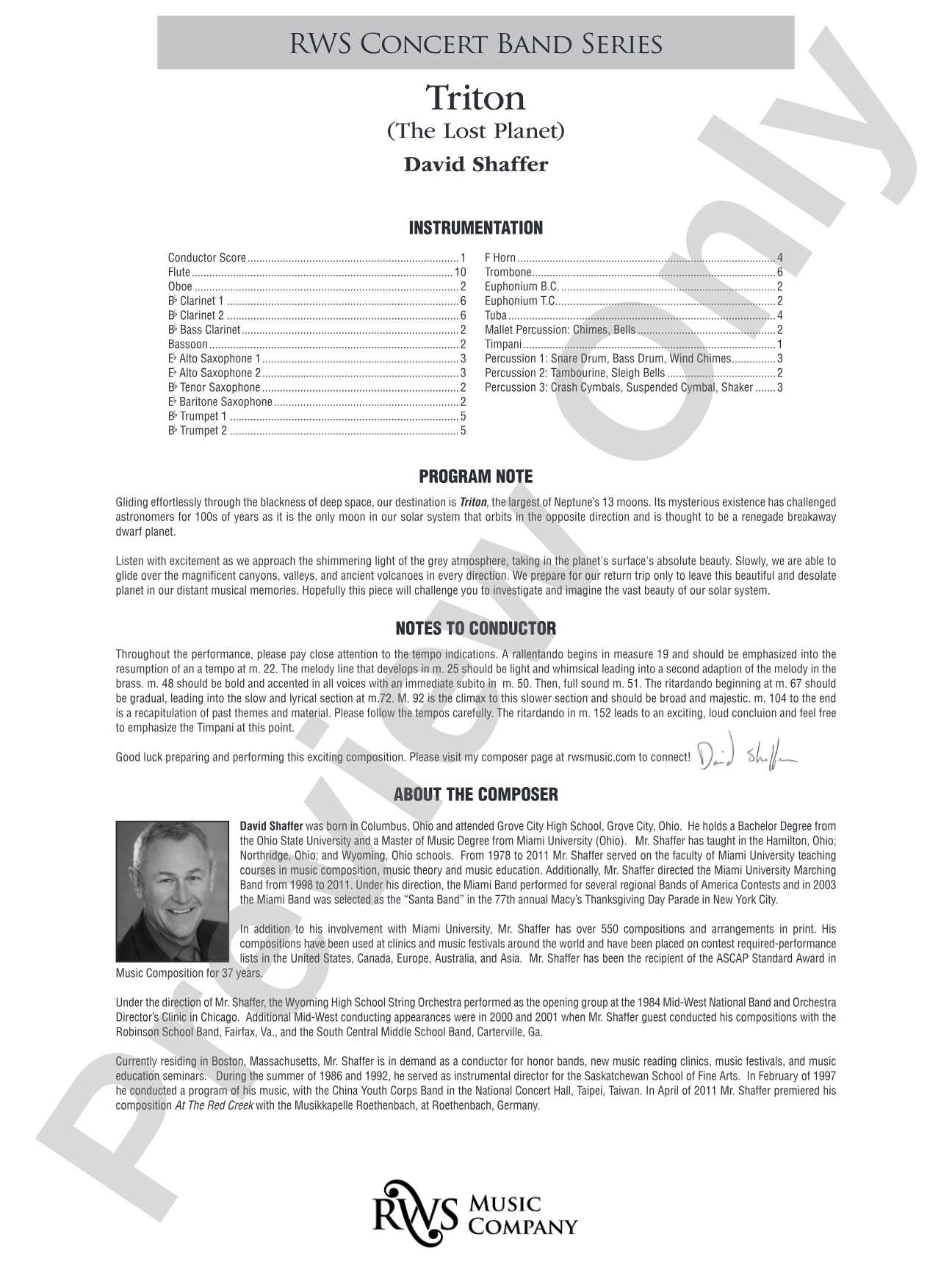 Triton: Concert Band Conductor Score & Parts