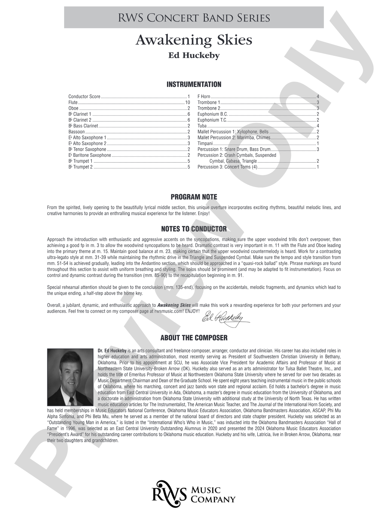 Awakening Skies: Concert Band Conductor Score & Parts