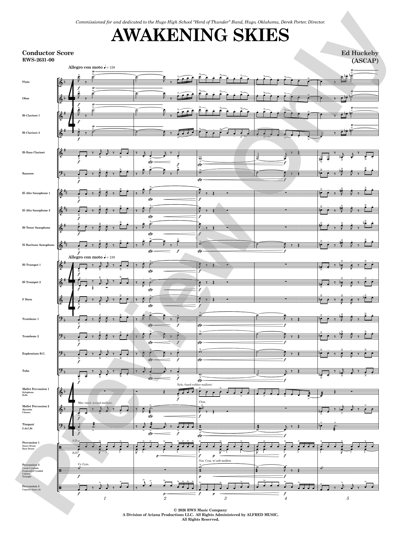 Awakening Skies: Concert Band Conductor Score & Parts
