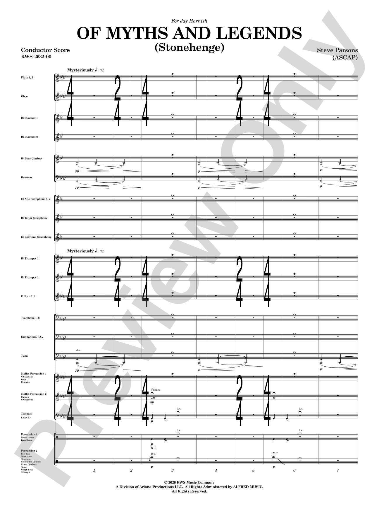 Of Myths and Legends: Concert Band Conductor Score & Parts