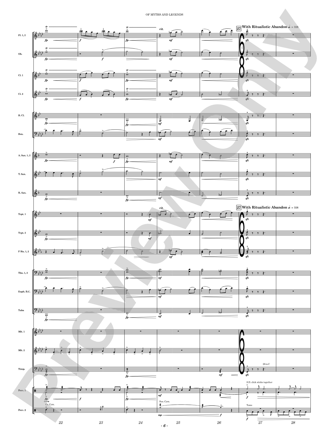 Of Myths and Legends: Concert Band Conductor Score & Parts