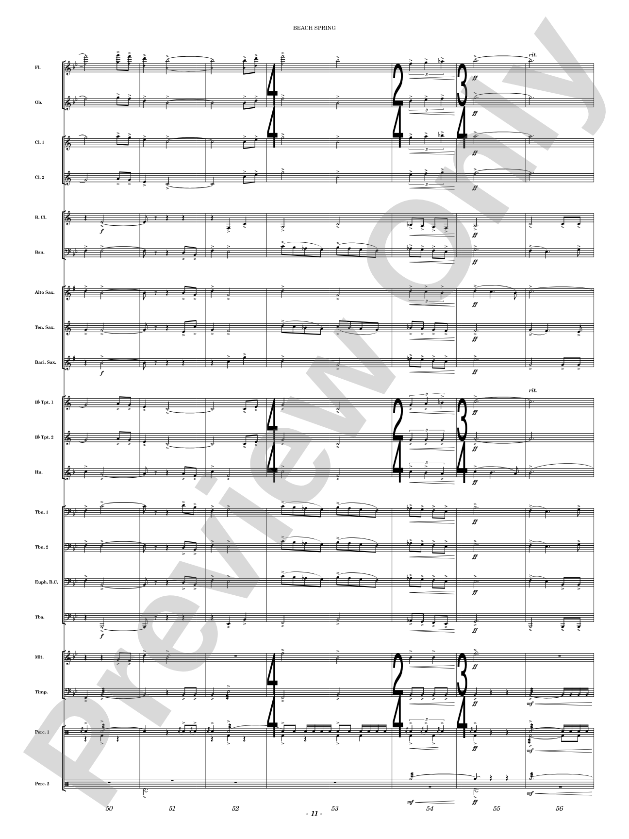 Beach Spring: Concert Band Conductor Score & Parts