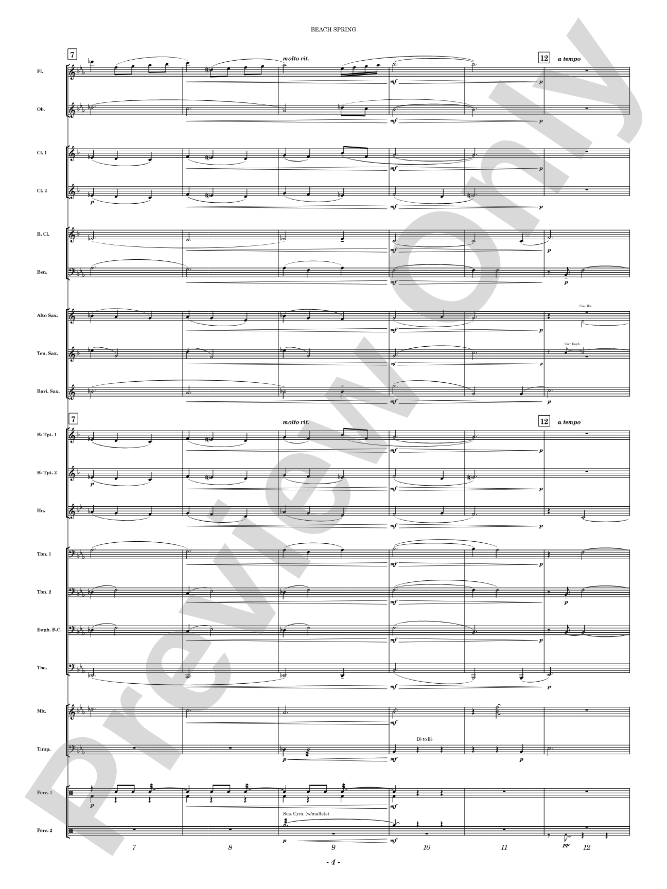 Beach Spring: Concert Band Conductor Score & Parts
