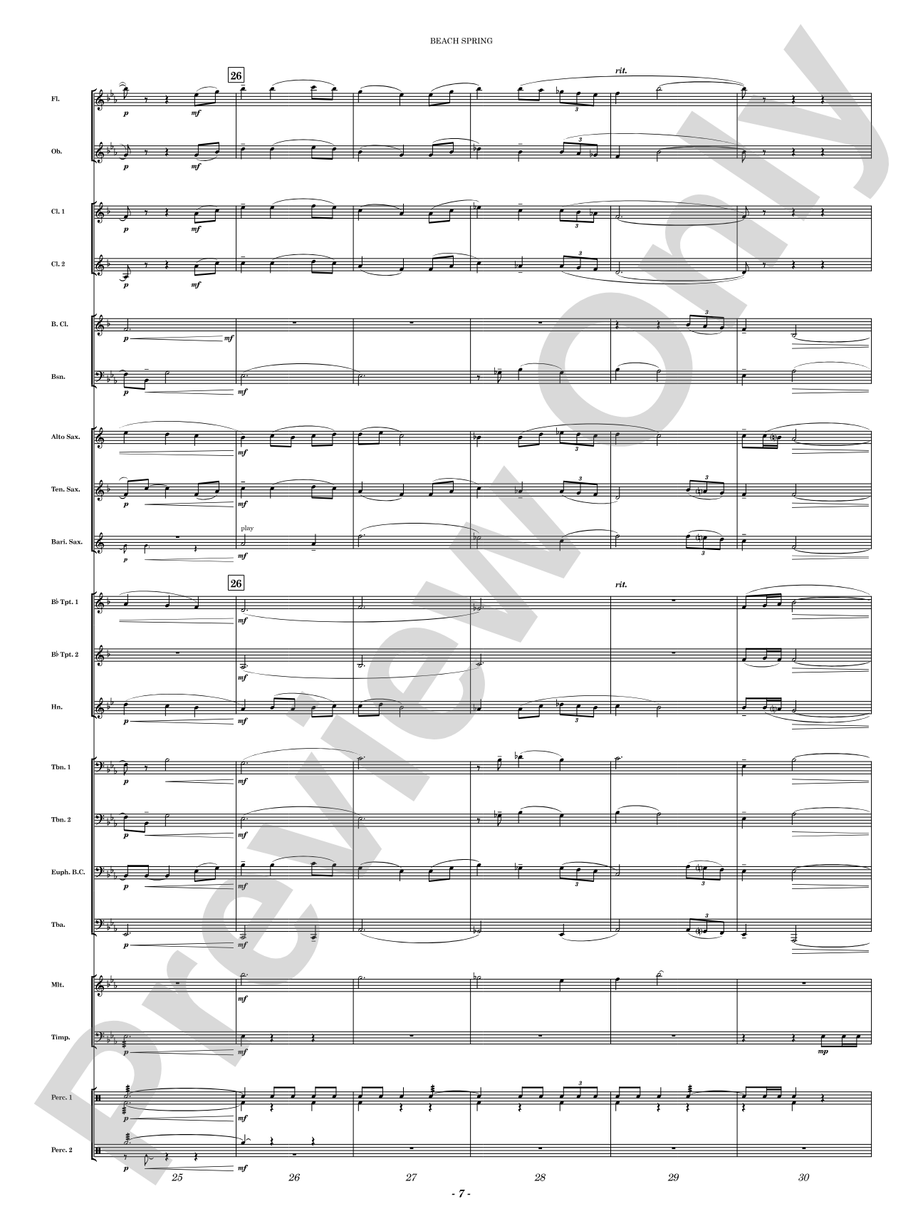 Beach Spring: Concert Band Conductor Score & Parts