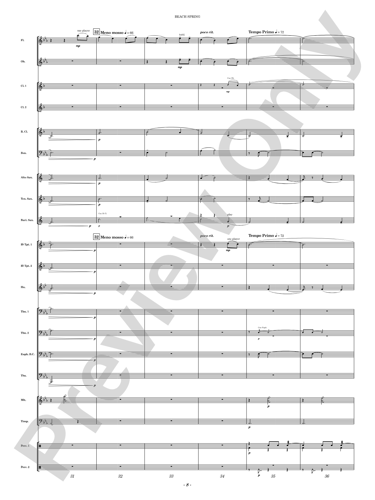 Beach Spring: Concert Band Conductor Score & Parts
