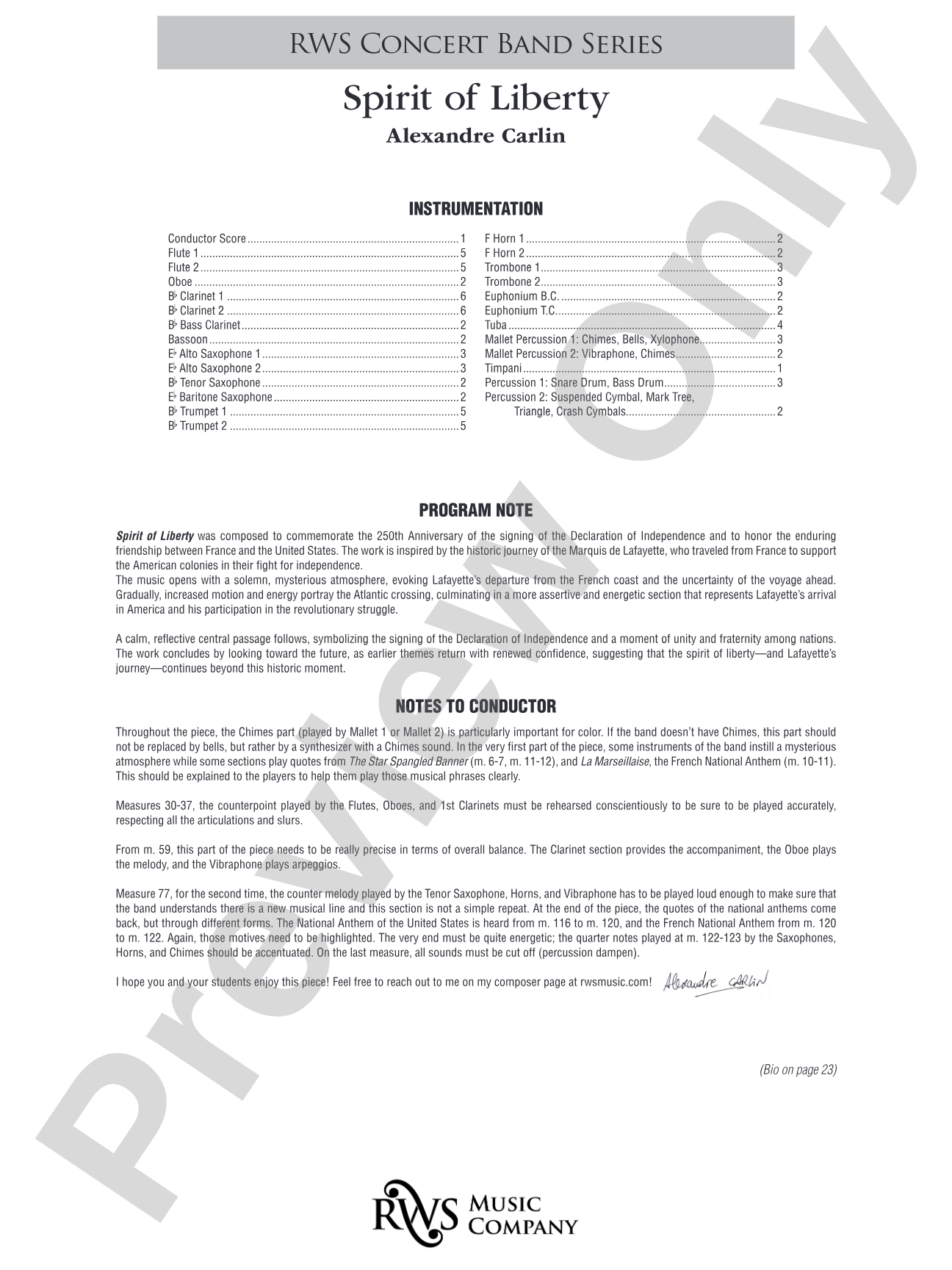 Spirit of Liberty: Concert Band Conductor Score & Parts