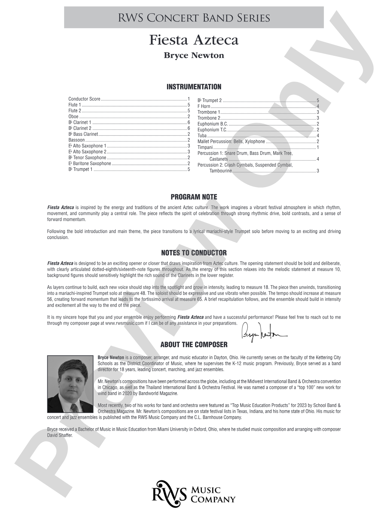 Fiesta Azteca: Concert Band Conductor Score & Parts