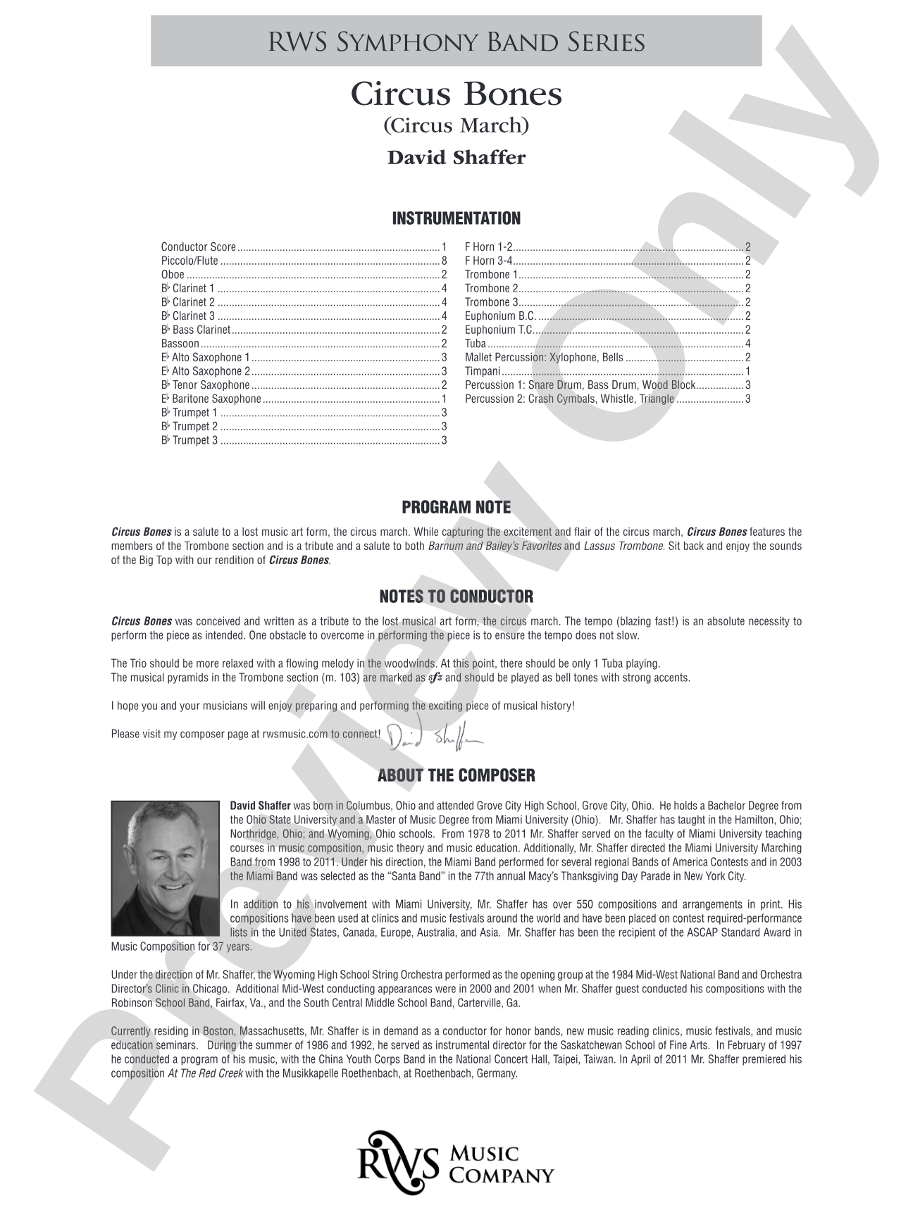 Circus Bones: Concert Band Conductor Score & Parts
