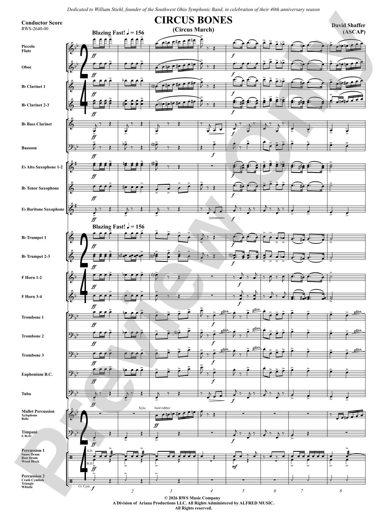 Circus Bones: Concert Band Conductor Score & Parts