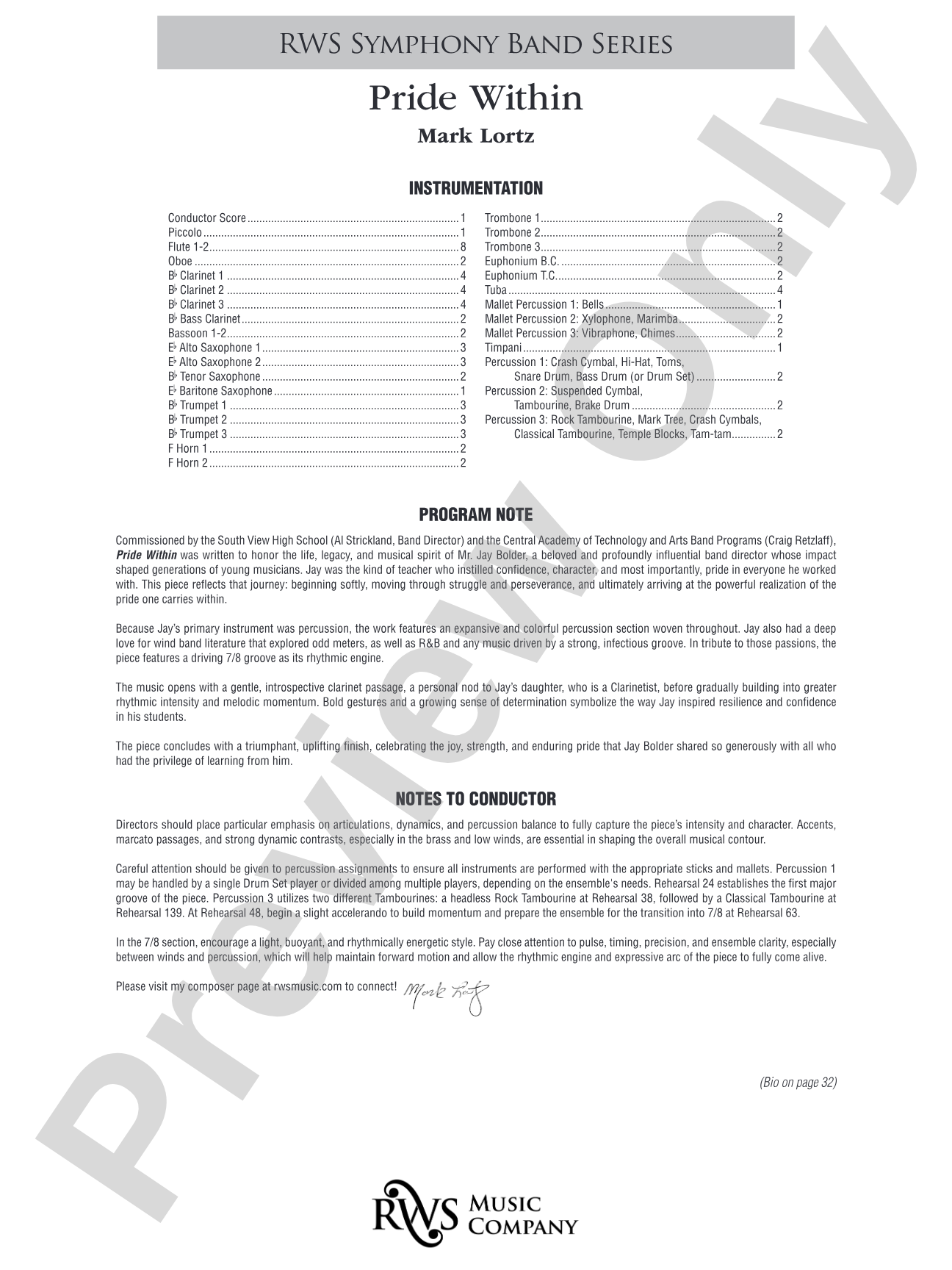 Pride Within: Concert Band Conductor Score & Parts