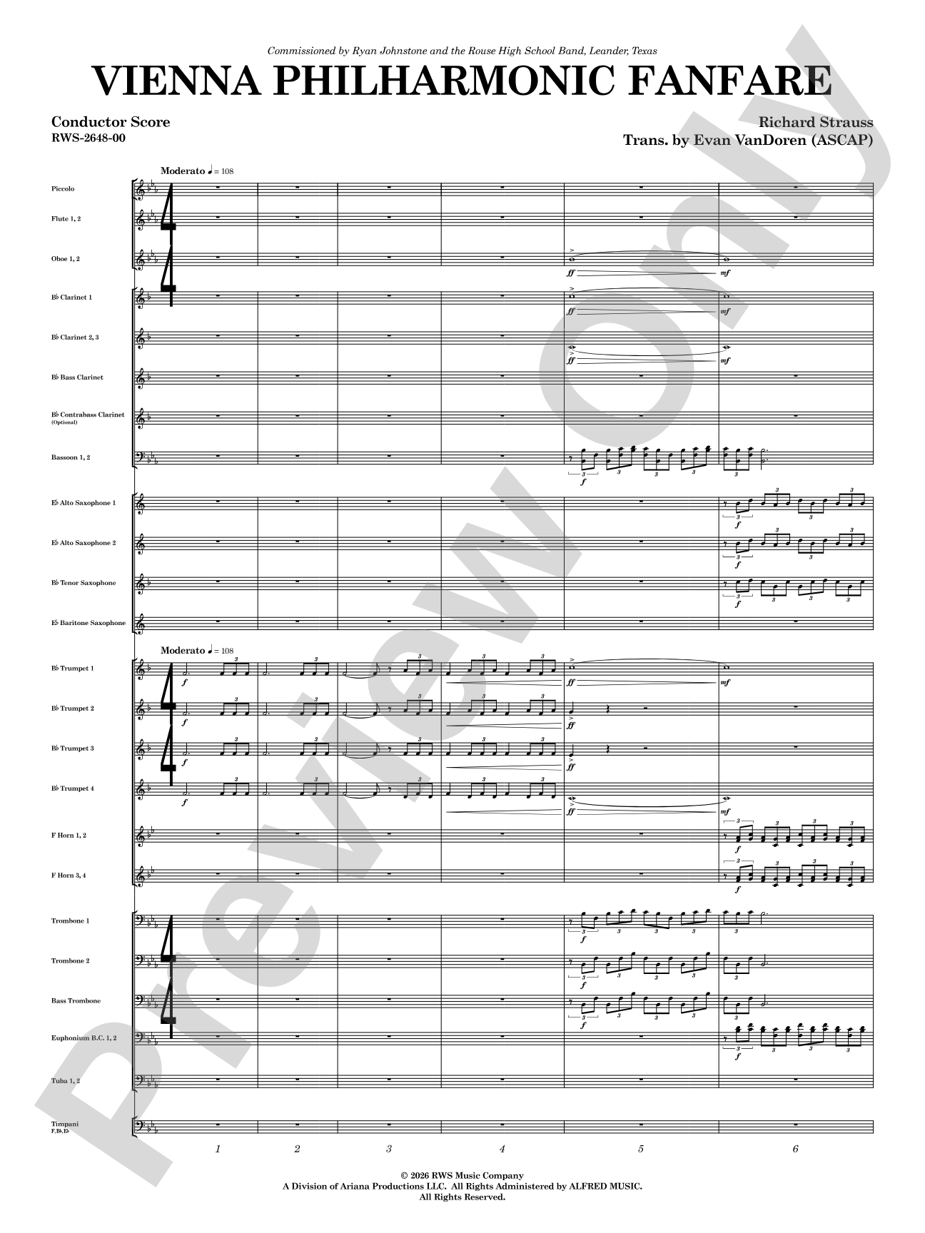 Vienna Philharmonic Fanfare: Concert Band Conductor Score & Parts
