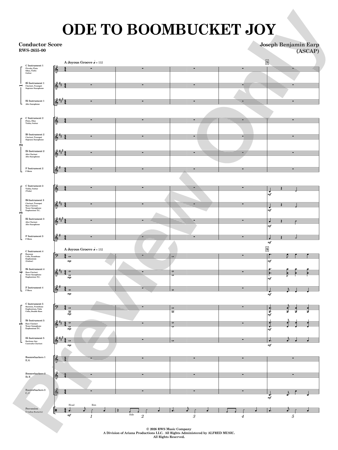 Ode to Boombucket Joy: Concert Band Conductor Score & Parts