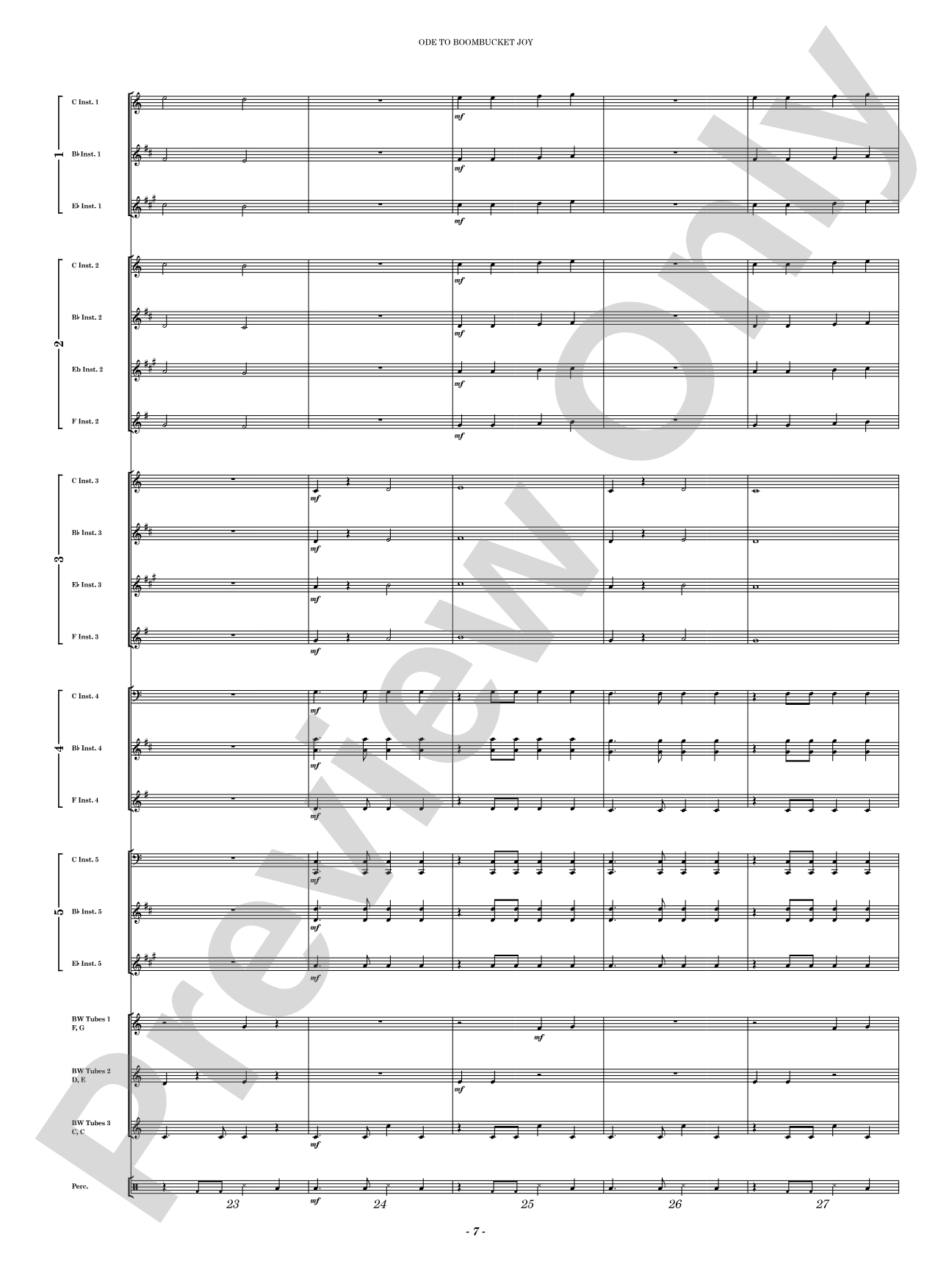 Ode to Boombucket Joy: Concert Band Conductor Score & Parts