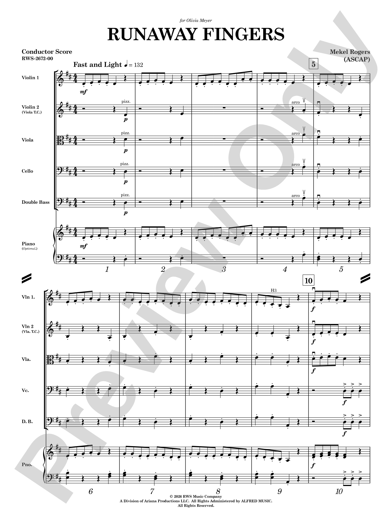 Runaway Fingers: String Orchestra Conductor Score & Parts