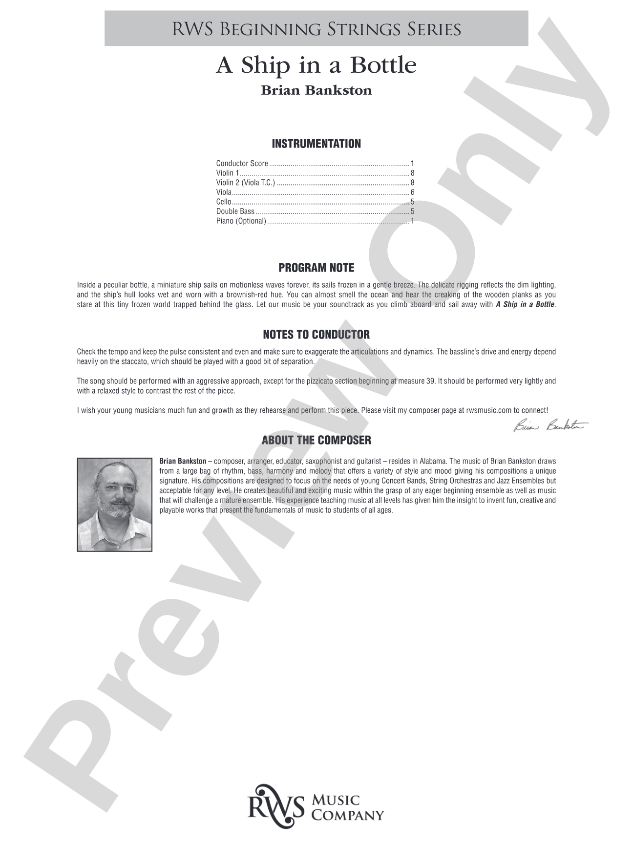 A Ship in a Bottle: String Orchestra Conductor Score & Parts