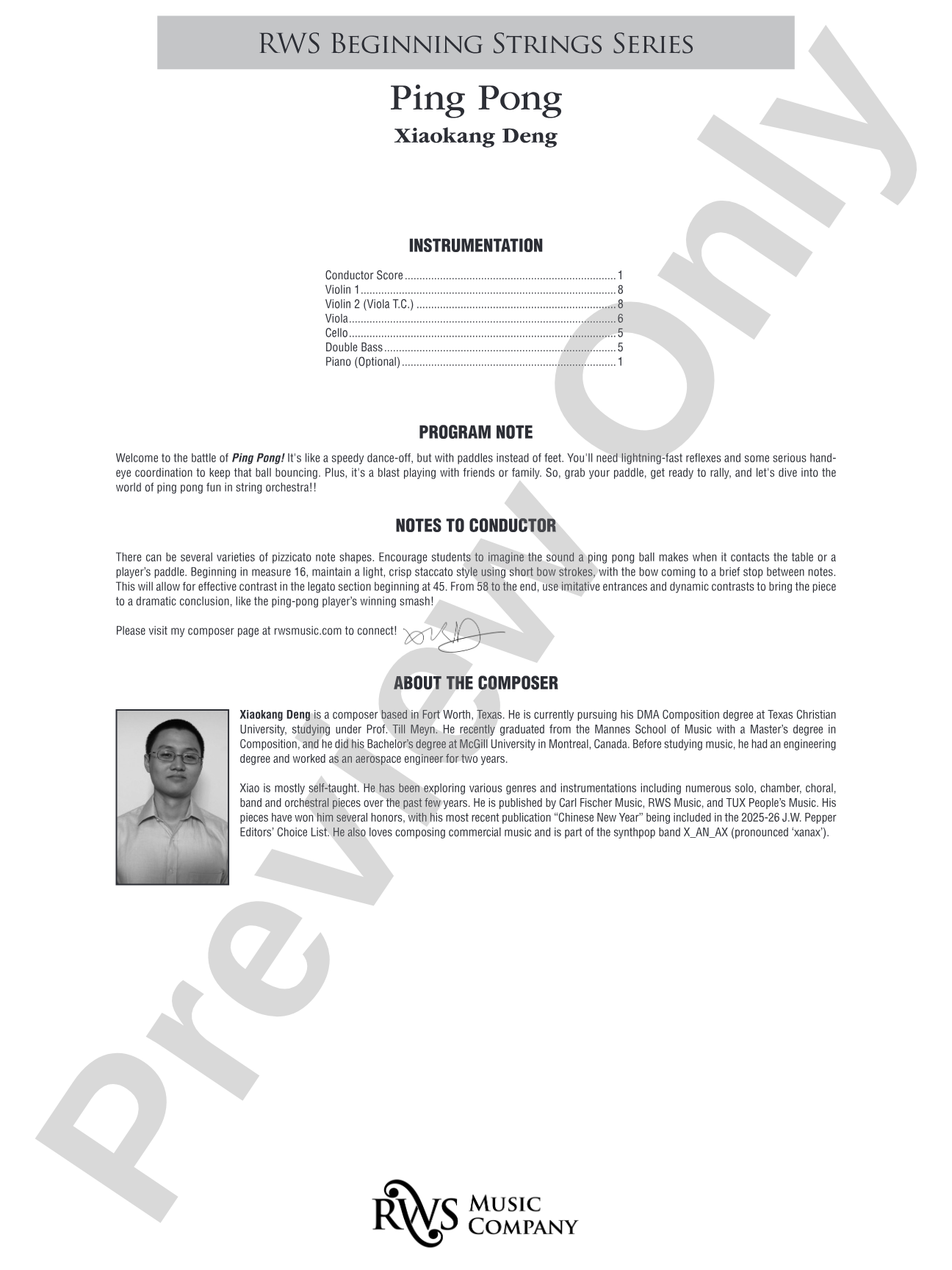 Ping Pong: String Orchestra Conductor Score & Parts