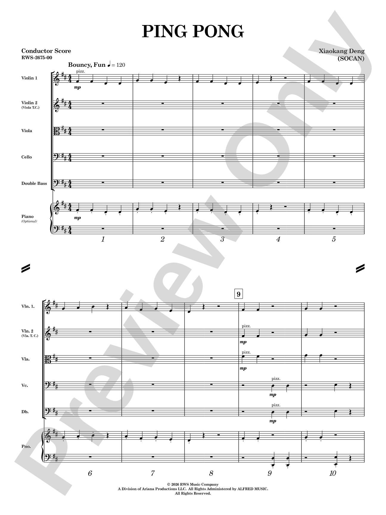 Ping Pong: String Orchestra Conductor Score & Parts