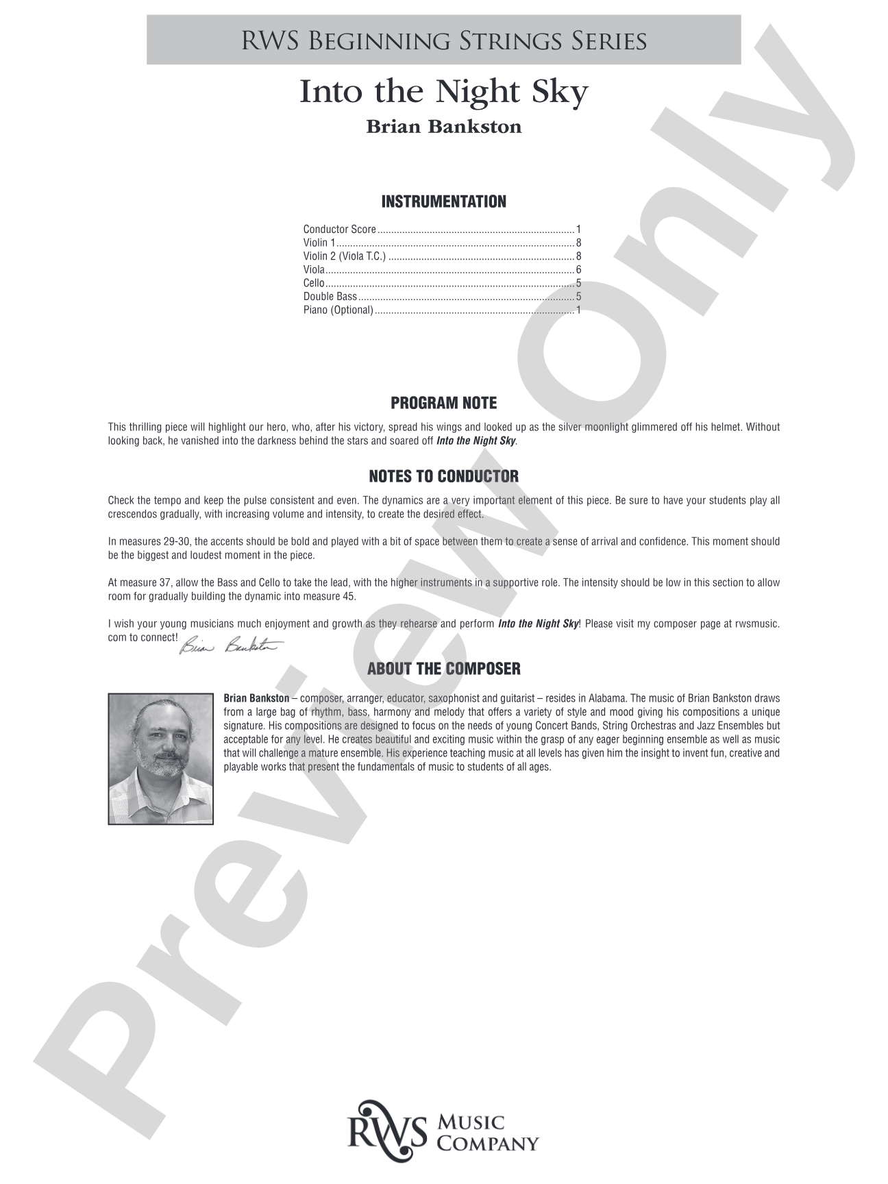 Into the Night Sky: String Orchestra Conductor Score & Parts