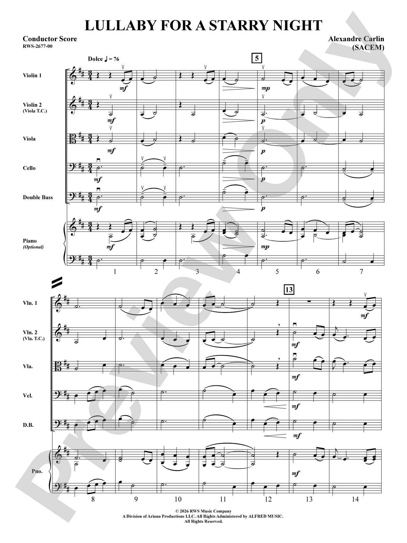 Lullaby for a Starry Night: String Orchestra Conductor Score & Parts
