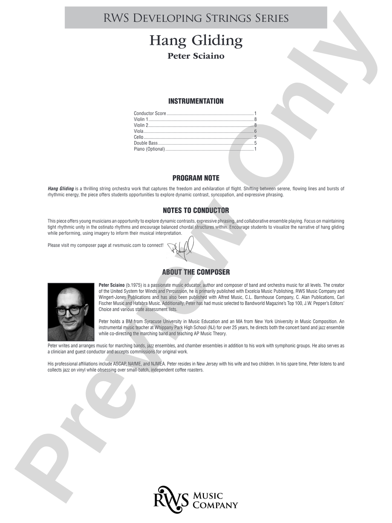 Hang Gliding: String Orchestra Conductor Score & Parts