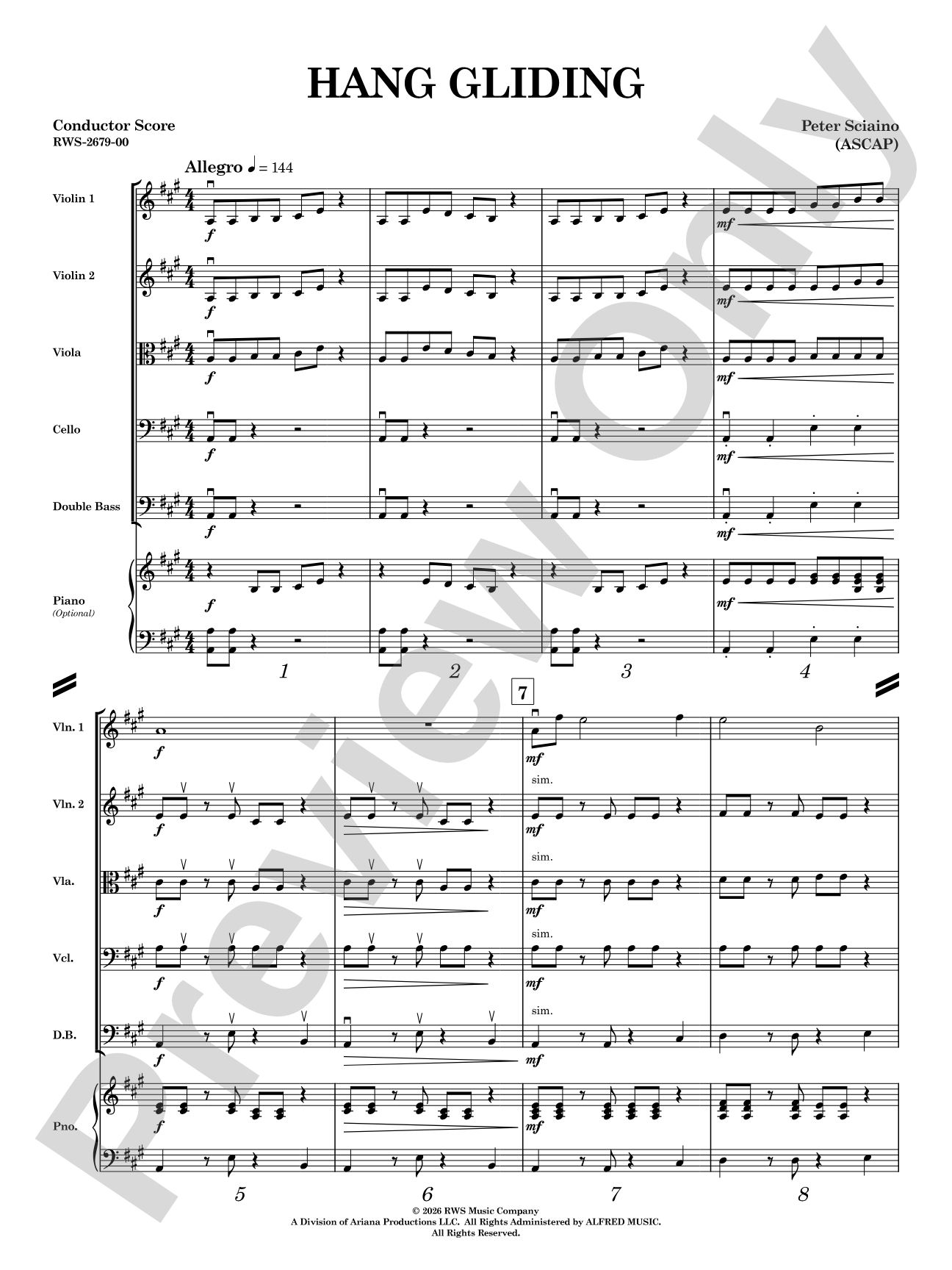 Hang Gliding: String Orchestra Conductor Score & Parts