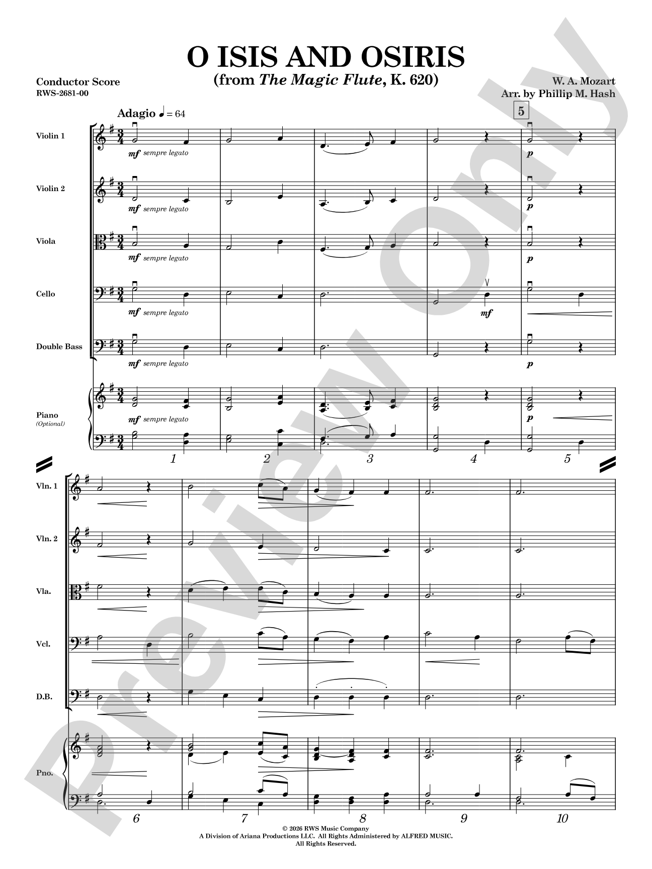 O Isis and Osiris: String Orchestra Conductor Score & Parts
