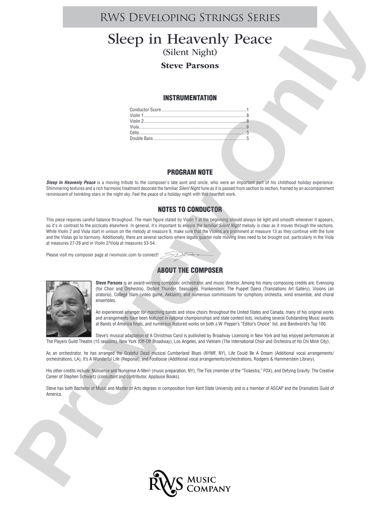 Sleep in Heavenly Peace: String Orchestra Conductor Score & Parts