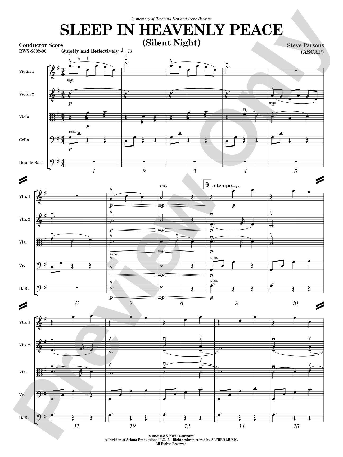 Sleep in Heavenly Peace: String Orchestra Conductor Score & Parts