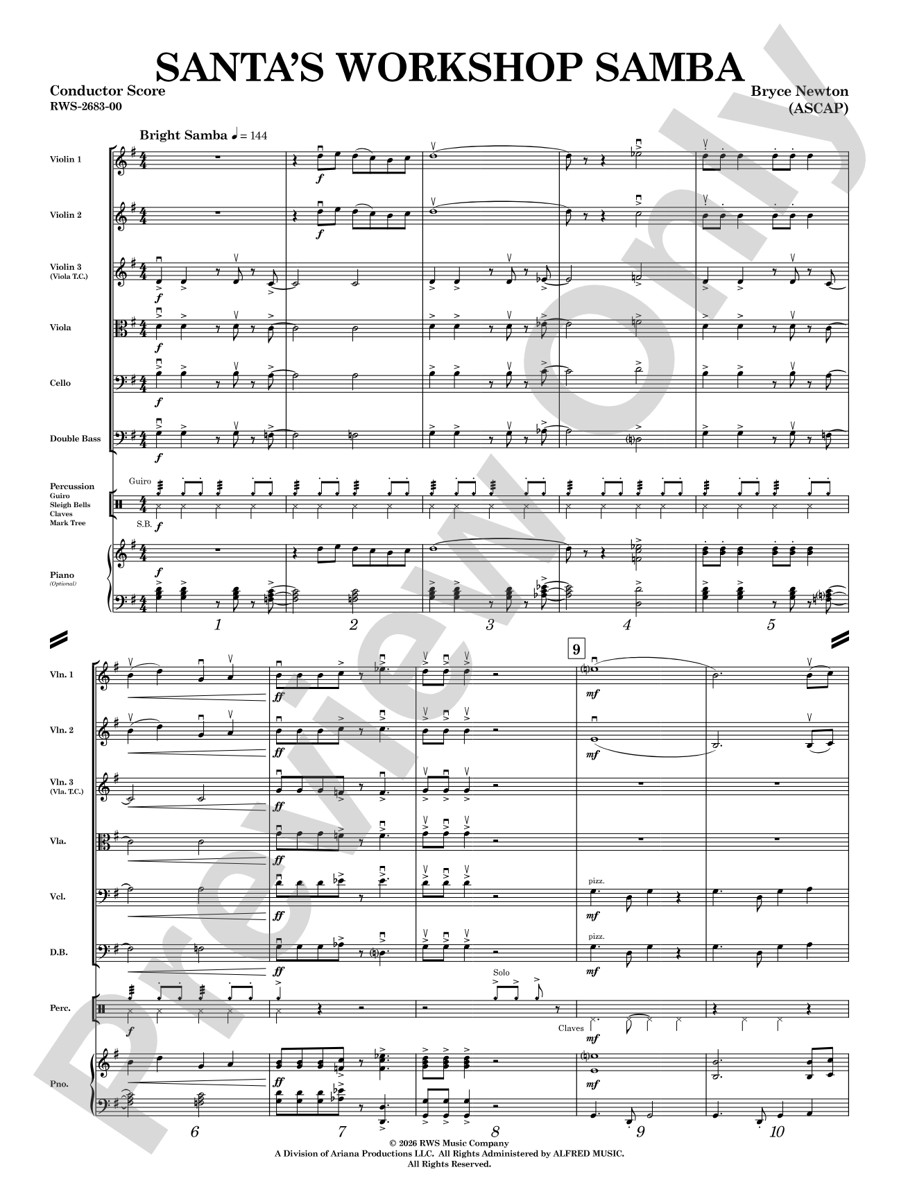Santa's Workshop Samba: String Orchestra Conductor Score & Parts