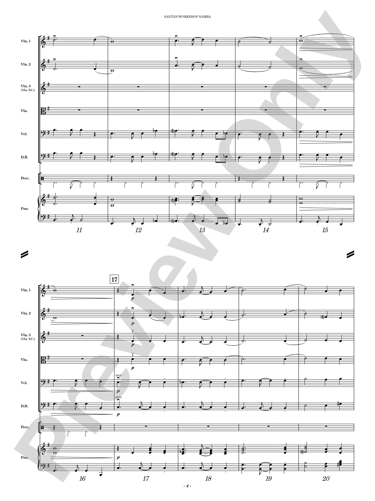 Santa's Workshop Samba: String Orchestra Conductor Score & Parts