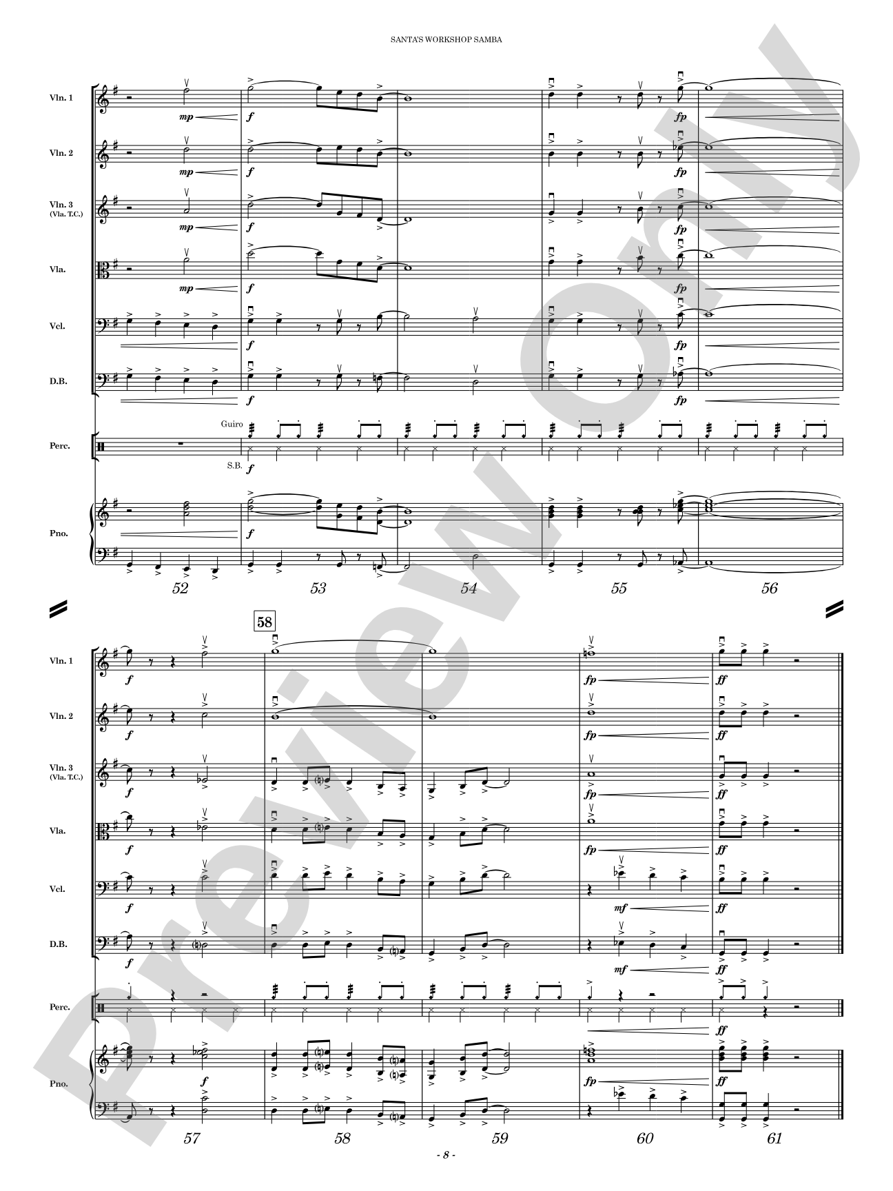 Santa's Workshop Samba: String Orchestra Conductor Score & Parts
