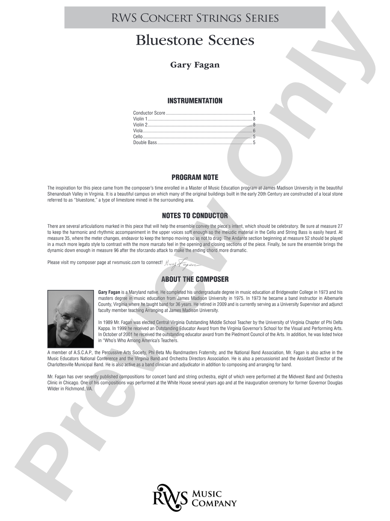Bluestone Scenes: String Orchestra Conductor Score & Parts