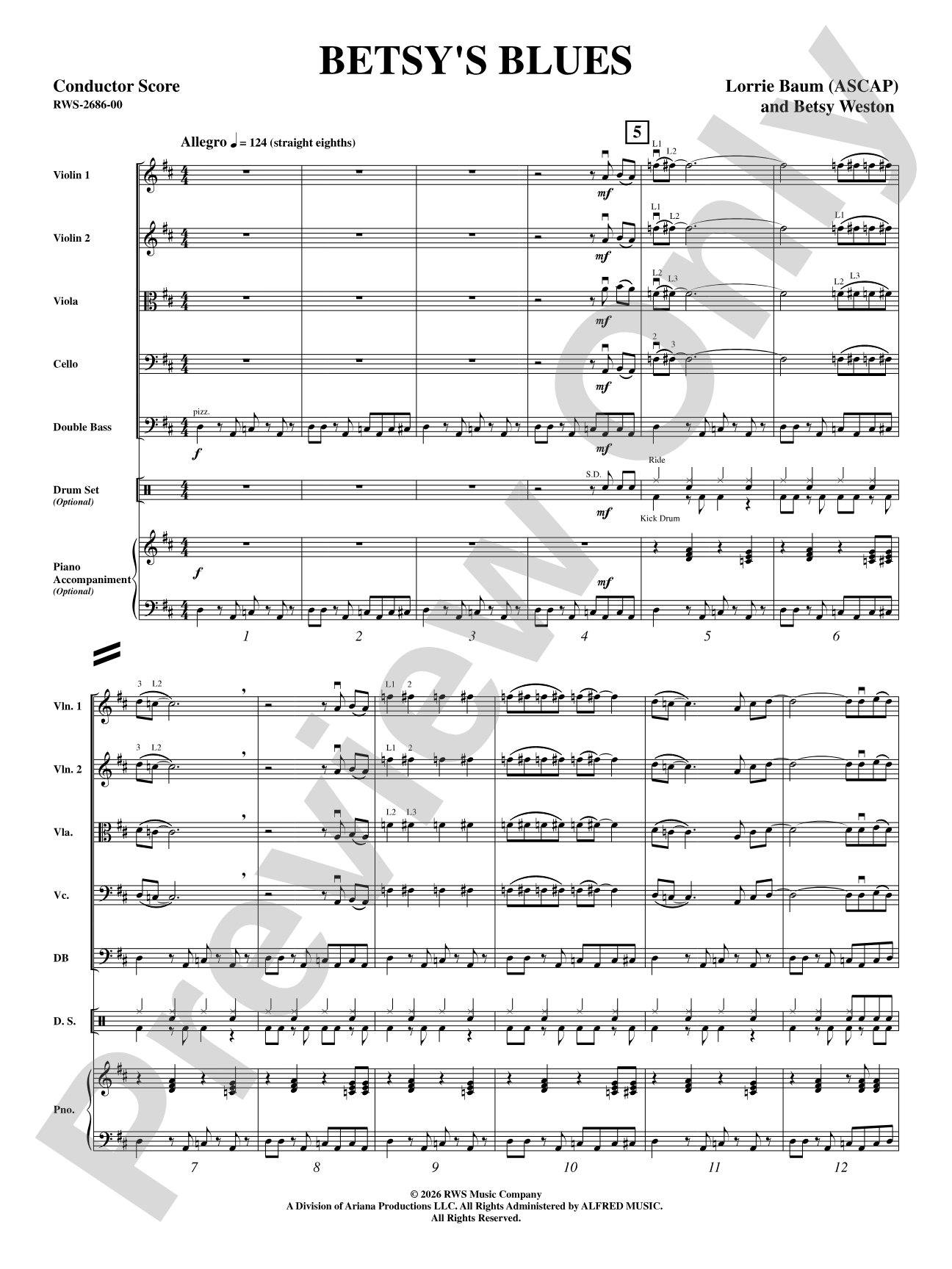 Betsy's Blues: String Orchestra Conductor Score & Parts