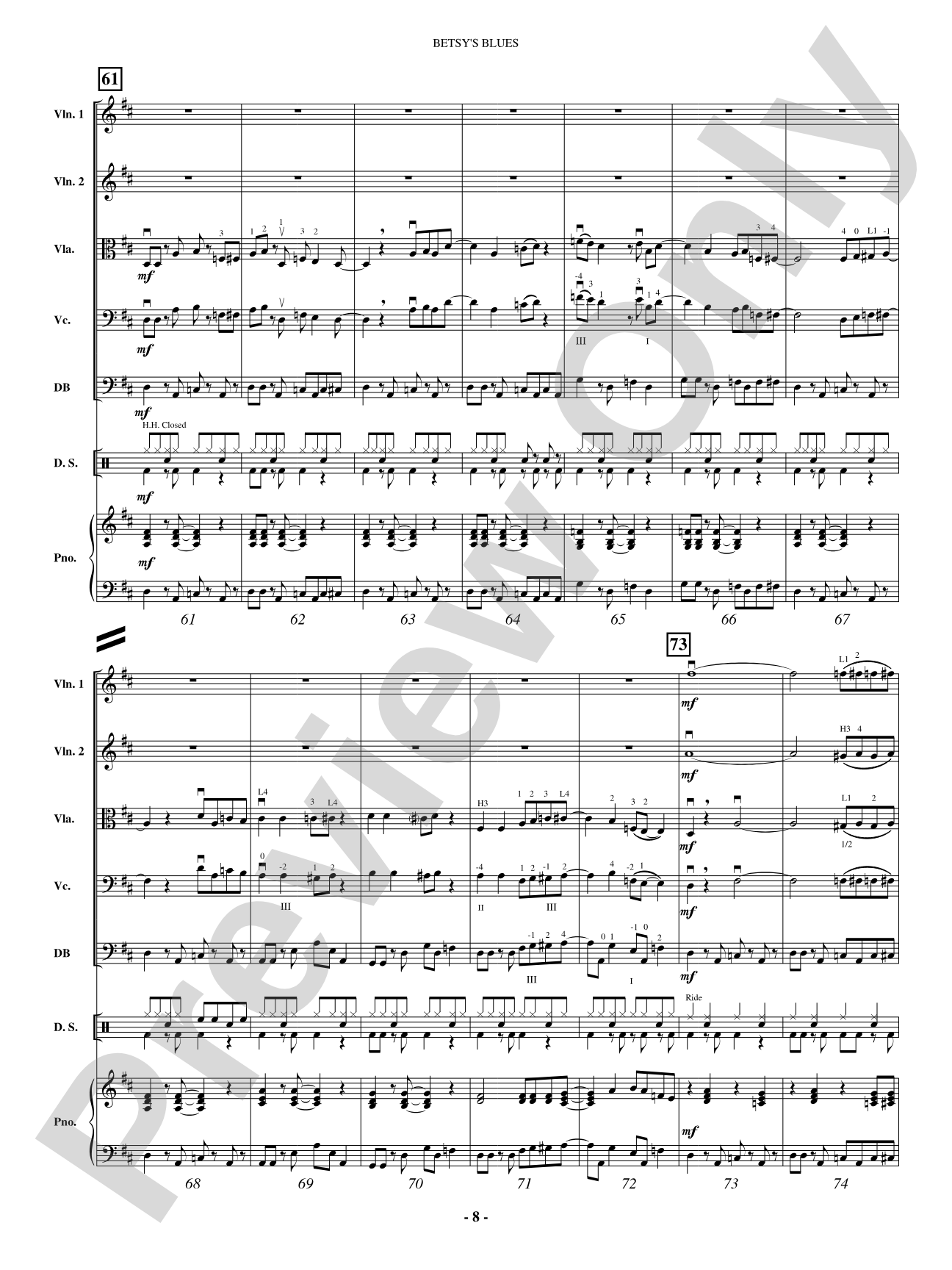 Betsy's Blues: String Orchestra Conductor Score & Parts