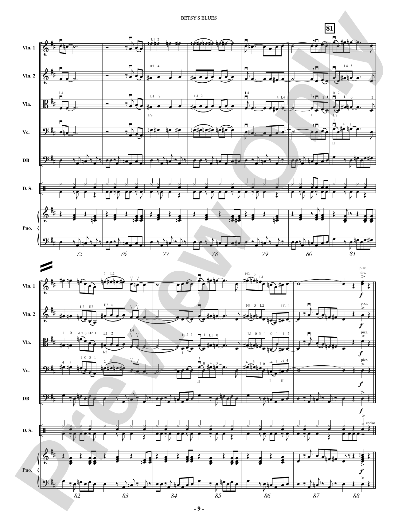 Betsy's Blues: String Orchestra Conductor Score & Parts