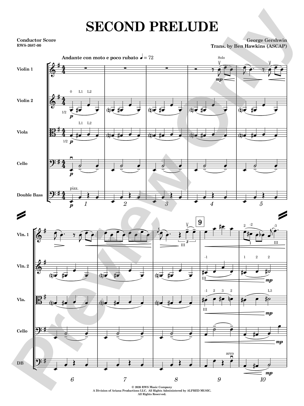 Second Prelude: String Orchestra Conductor Score & Parts