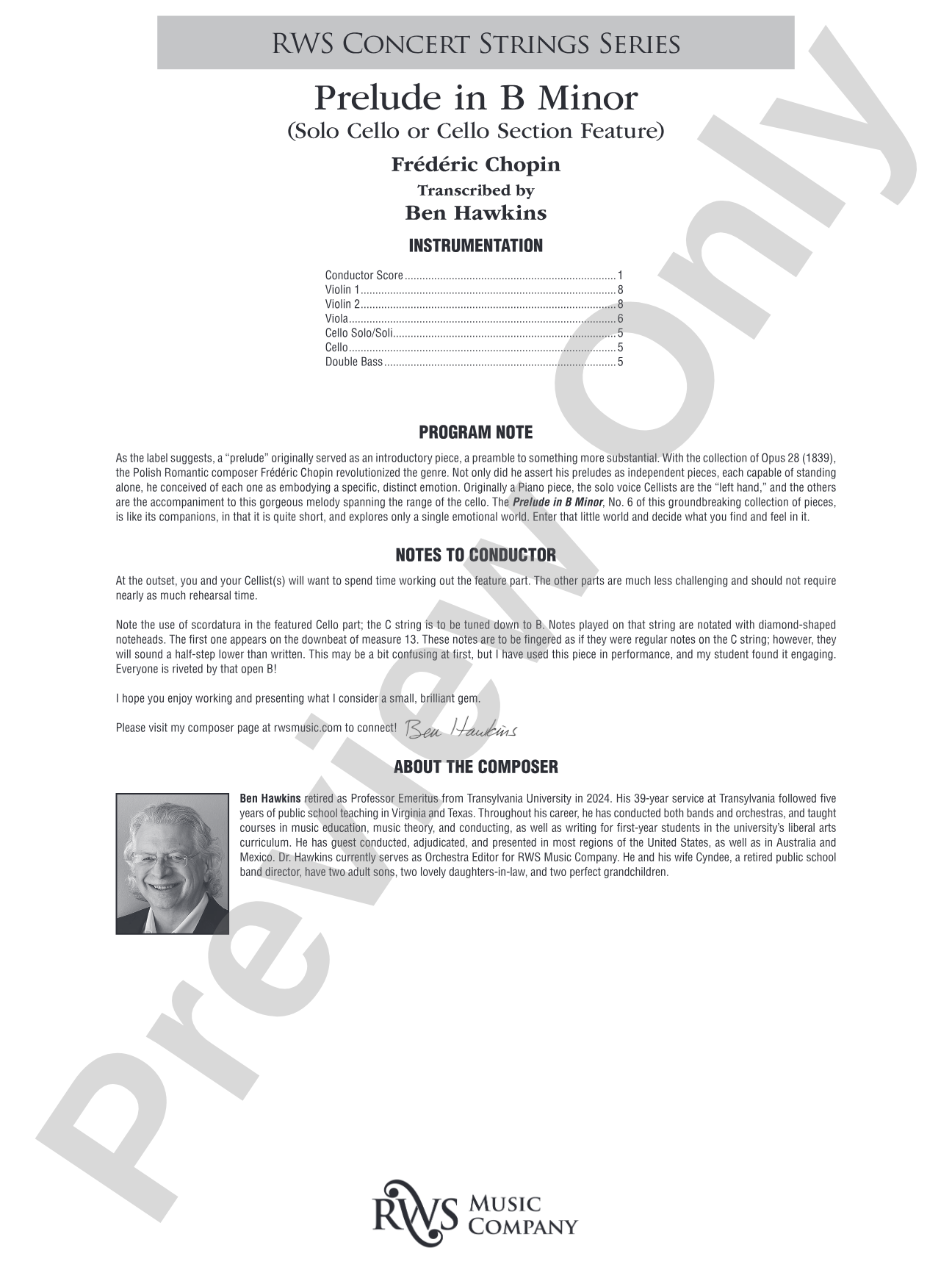 Prelude in B Minor: String Orchestra Conductor Score & Parts