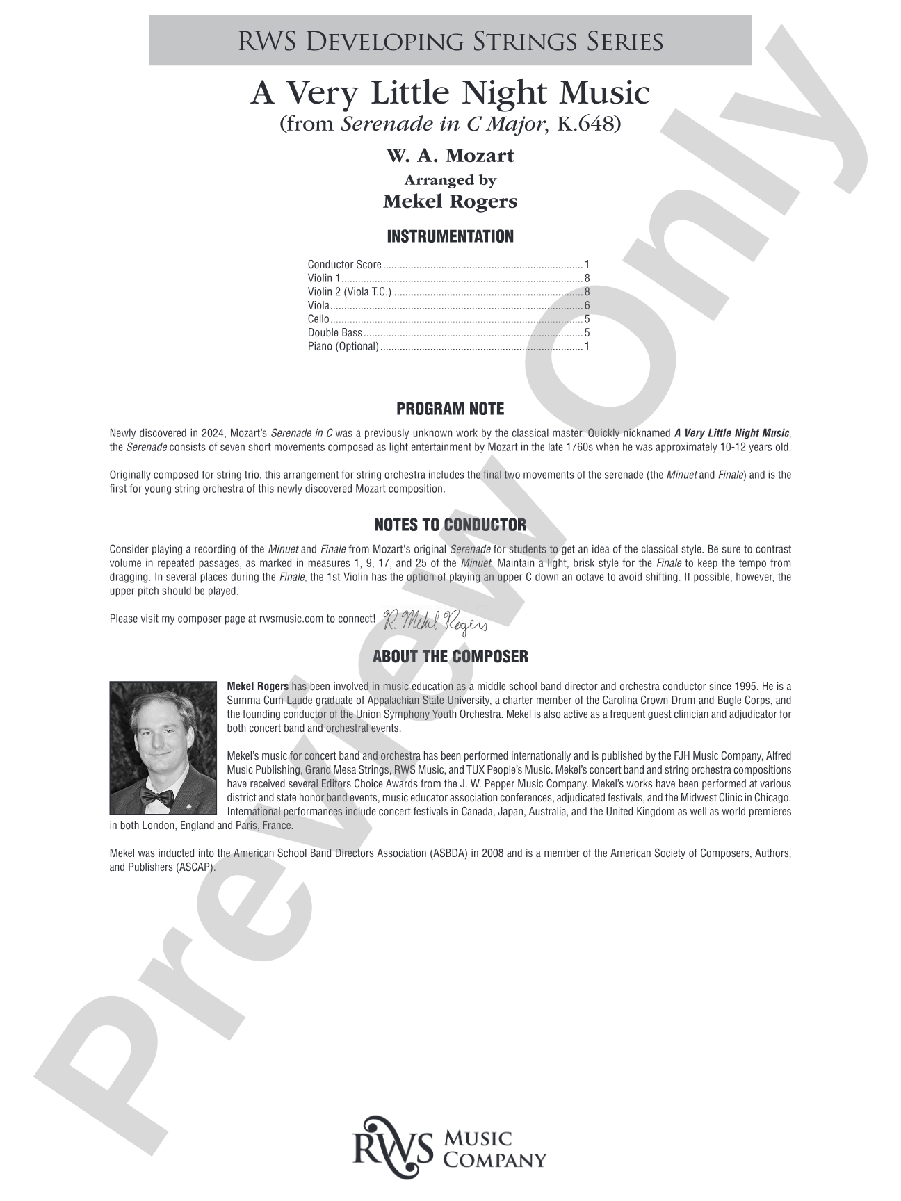 A Very Little Night Music: String Orchestra Conductor Score & Parts