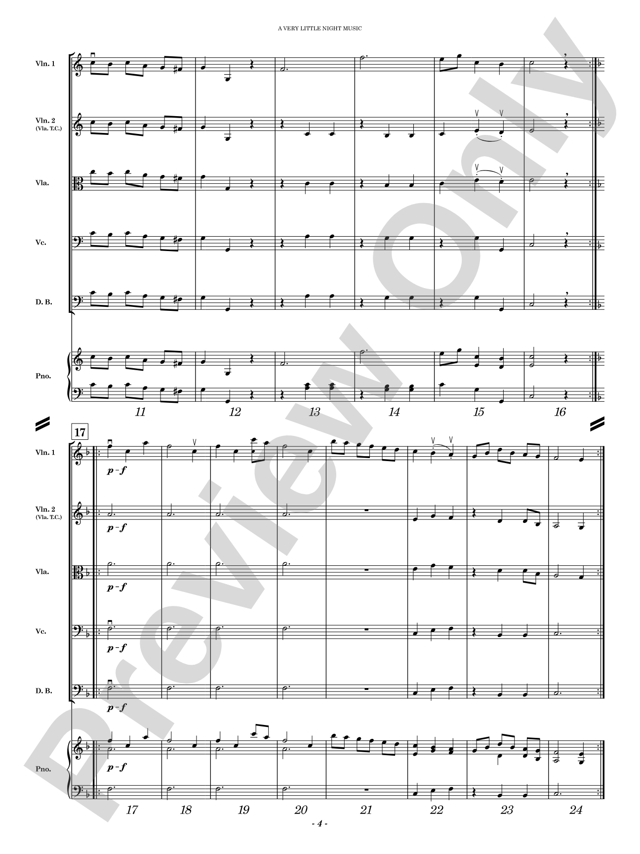 A Very Little Night Music: String Orchestra Conductor Score & Parts