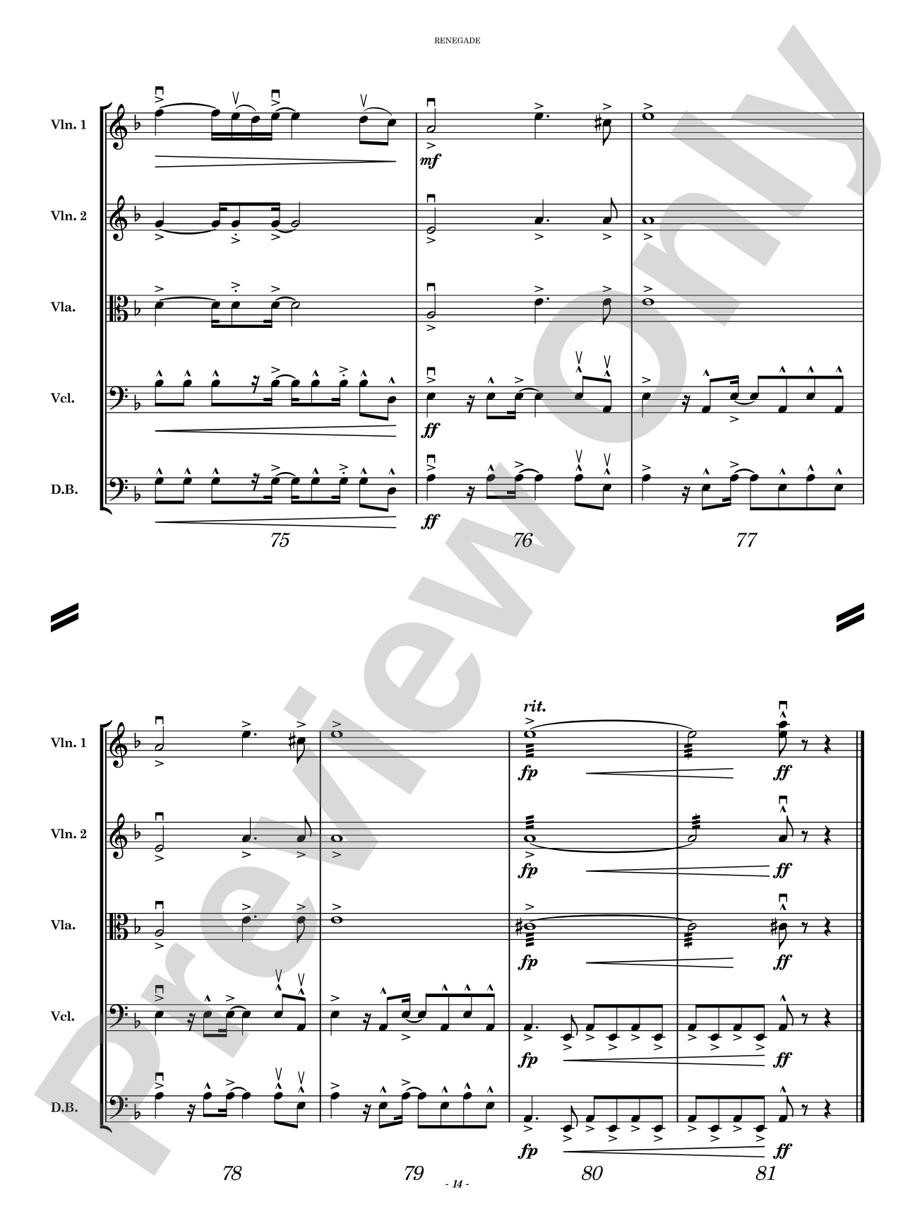 Renegade: String Orchestra Conductor Score & Parts