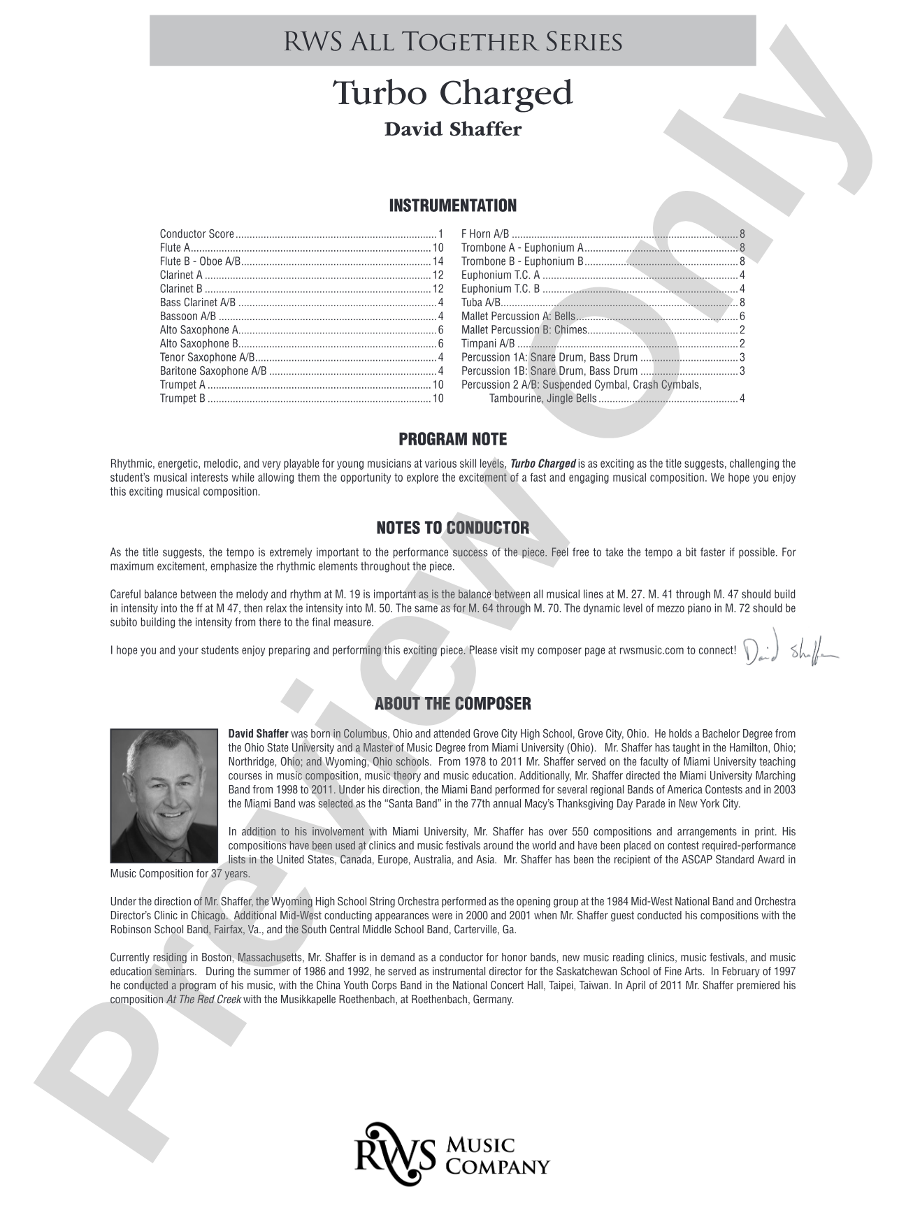 Turbo Charged: Concert Band Conductor Score & Parts